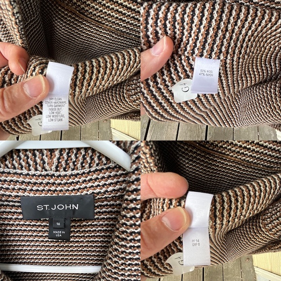 ST JOHN Wool Rayon Knit Neutral Tone Blazer Jacket PF14 GRP0 in Sz 16 - Picture 3 of 16